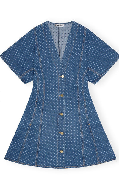 Light Jacquard Denim Mini Dress, Mid Blue Stone