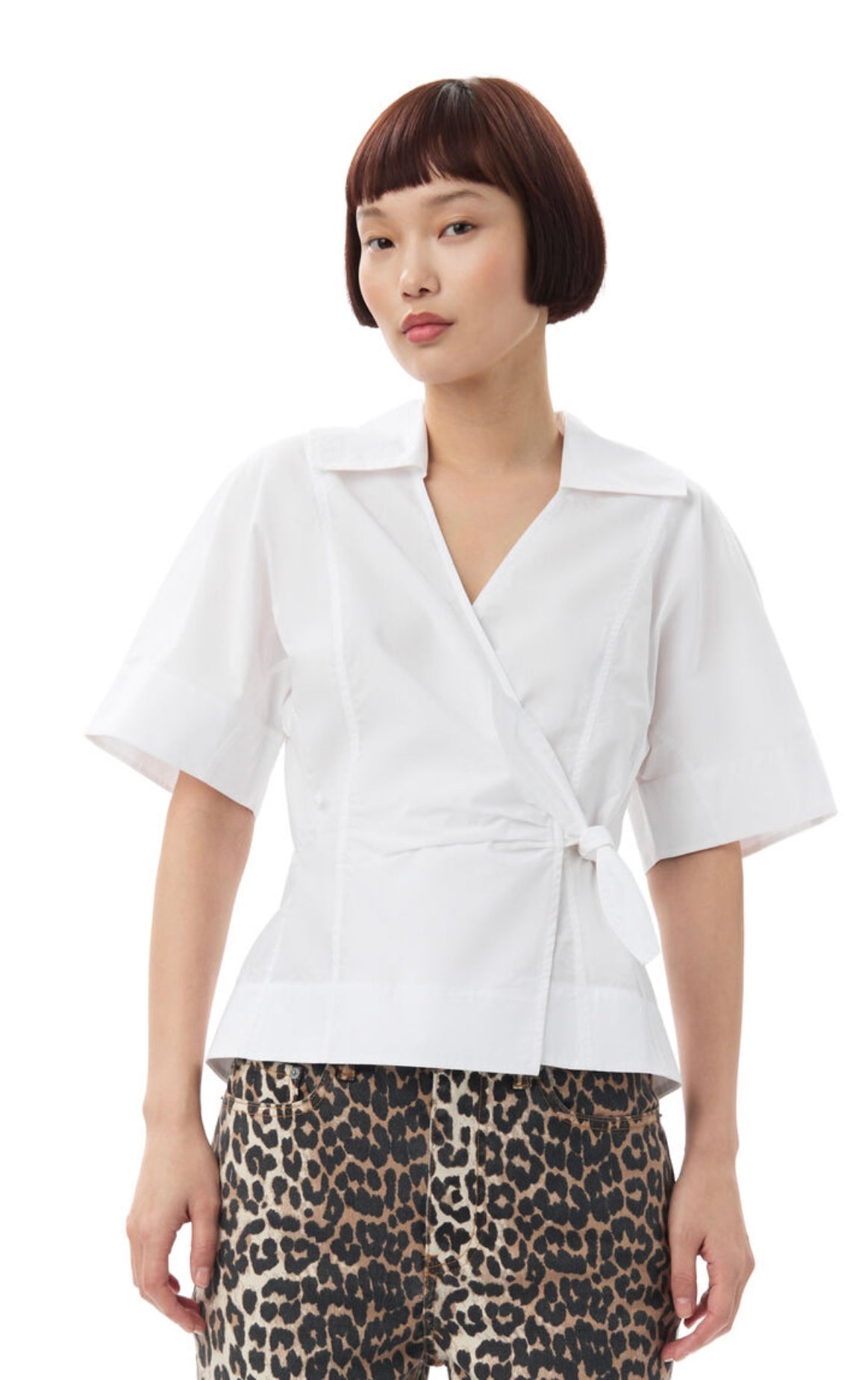 Cotton Poplin Wrap Blouse, Bright White