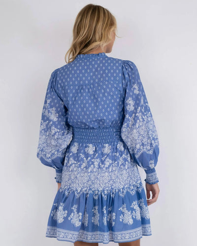 Malti Border Dress, Dusty Blue