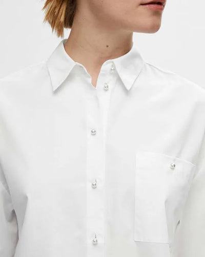 Agnese 2/4 Cropped Pearl Shirt, Bright White