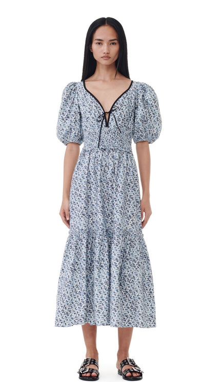 Printed Cotton Long Smock Dress