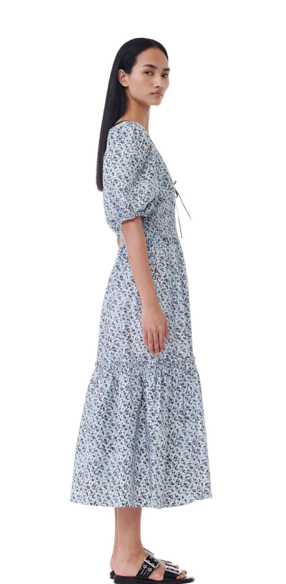 Printed Cotton Long Smock Dress