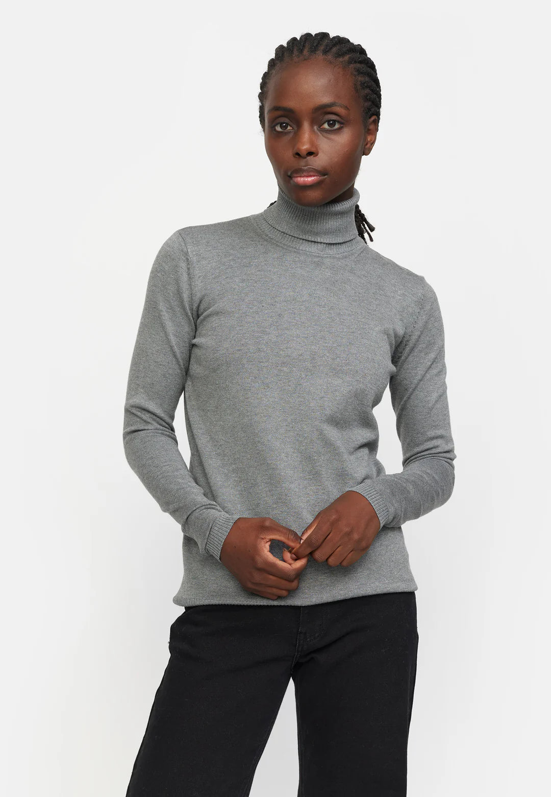 Marla Rollneck Knit, Medium Grey Melange