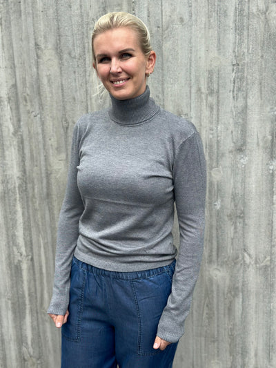 Marla Rollneck Knit, Medium Grey Melange