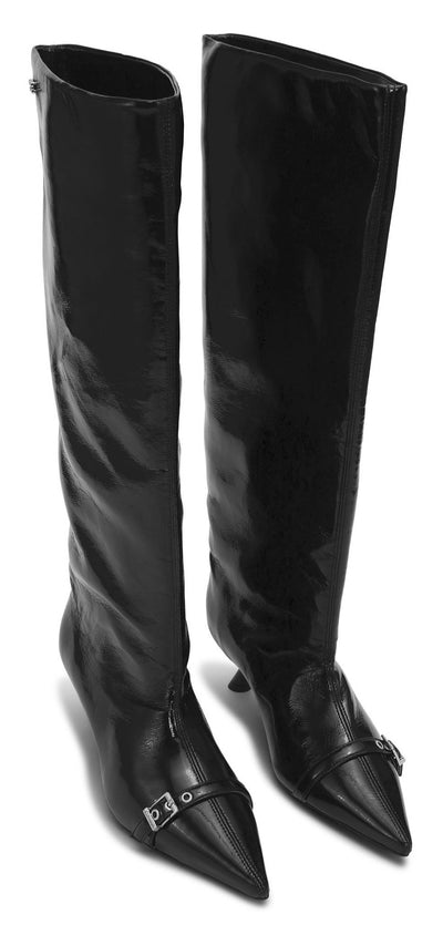 Eyelets Slouchy Shaft Boot Naplack, Black