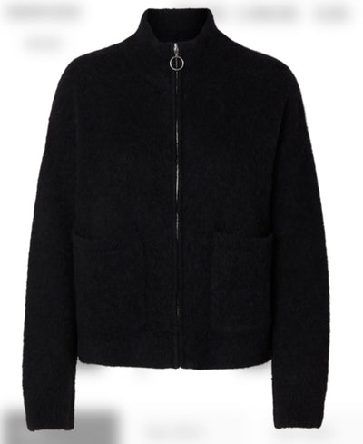 Sia Ras LS Knit Zipper Cardigan, Black