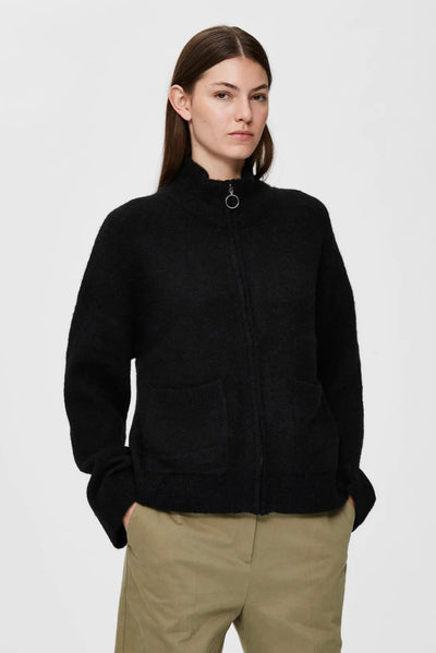 Sia Ras LS Knit Zipper Cardigan, Black