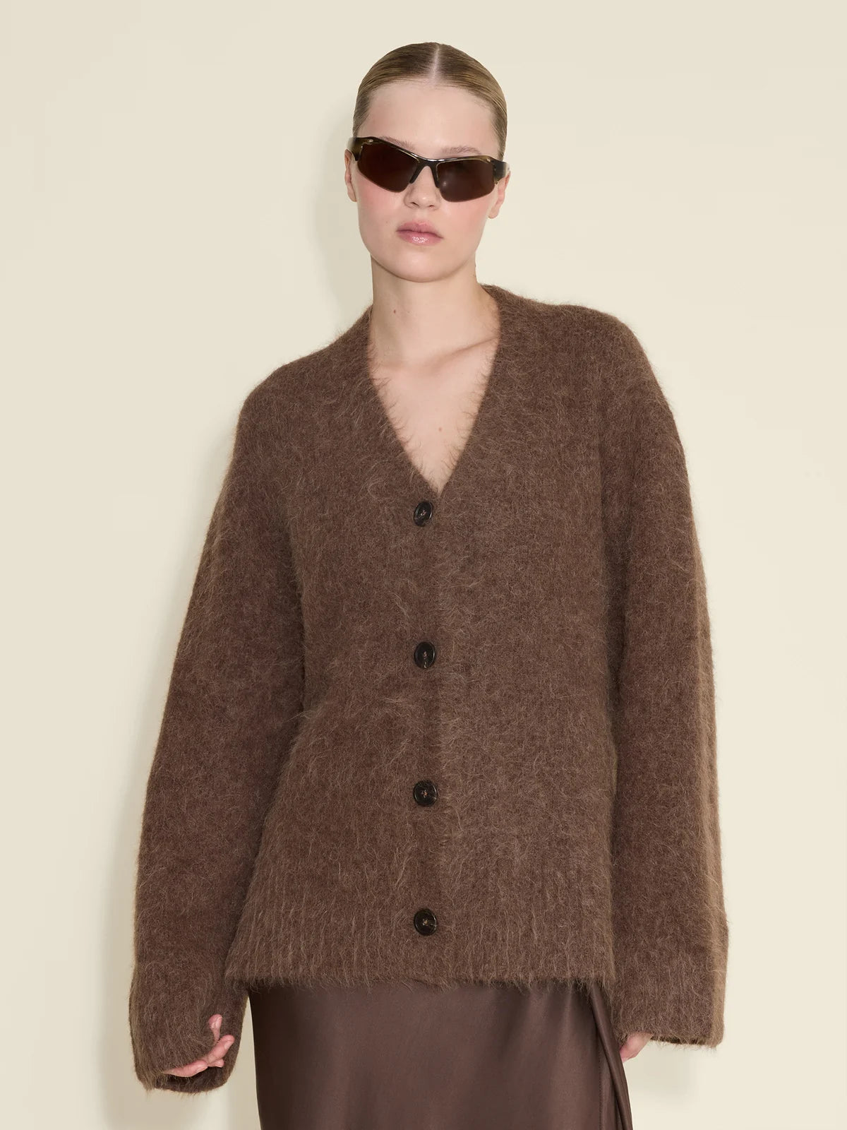 Fure Fluffy Cardigan, Dk. Brown