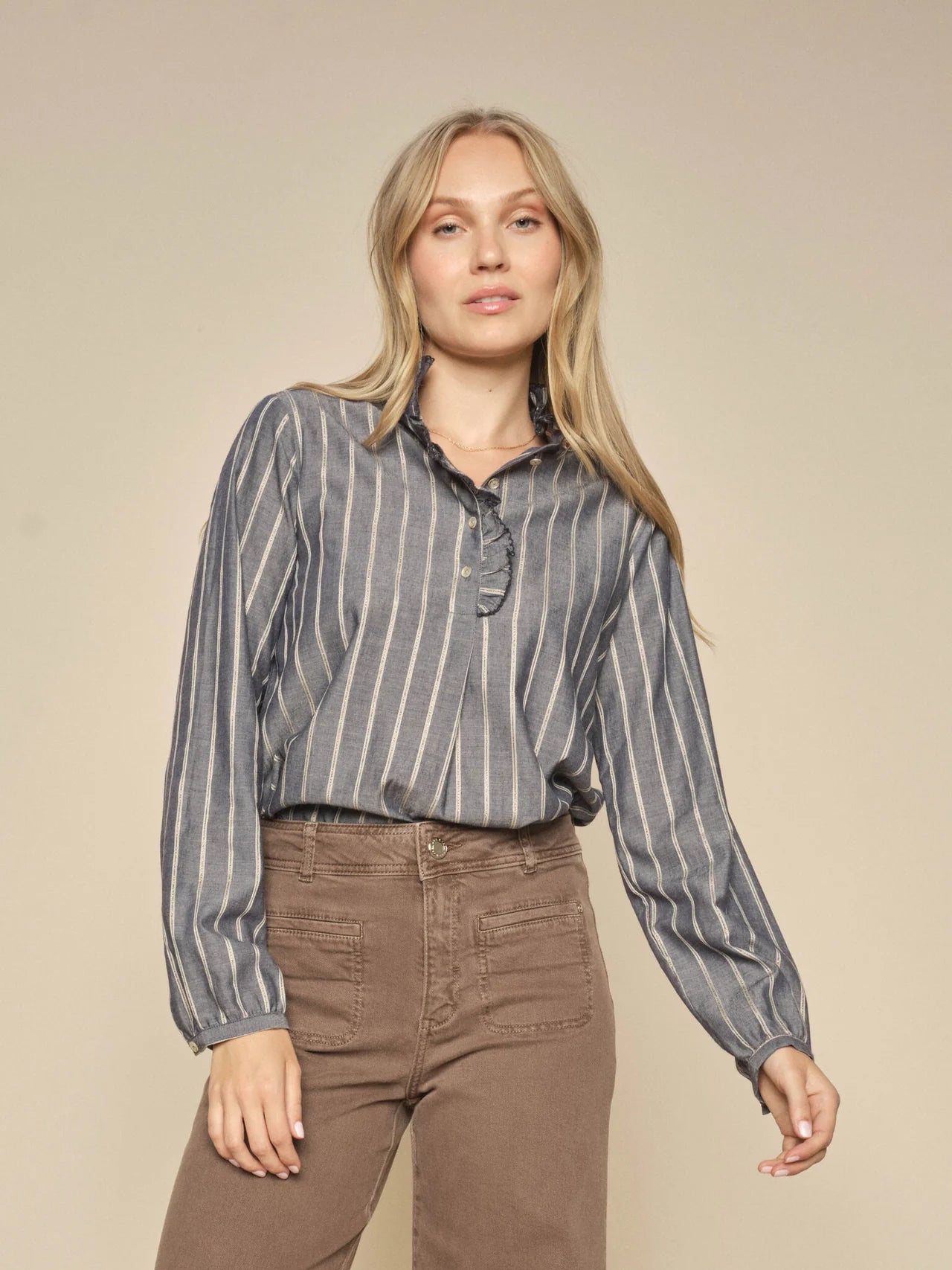 Biles Stripe Blouse, Salute Navy