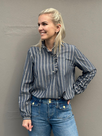 Biles Stripe Blouse, Salute Navy