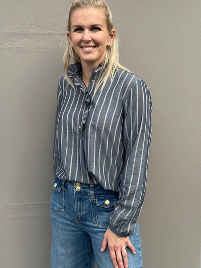 Biles Stripe Blouse, Salute Navy