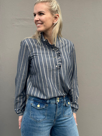 Biles Stripe Blouse, Salute Navy