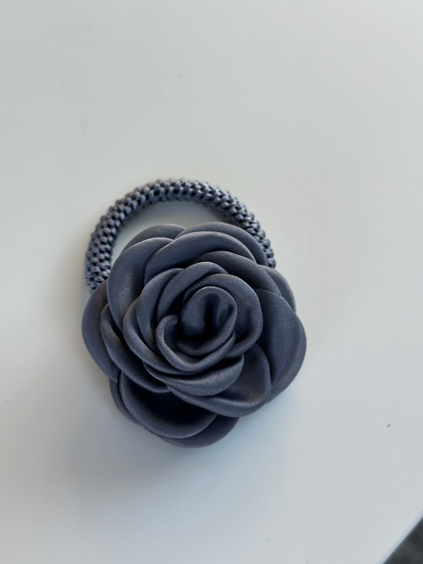 Satin Rose Hair Tie, Steel Blue