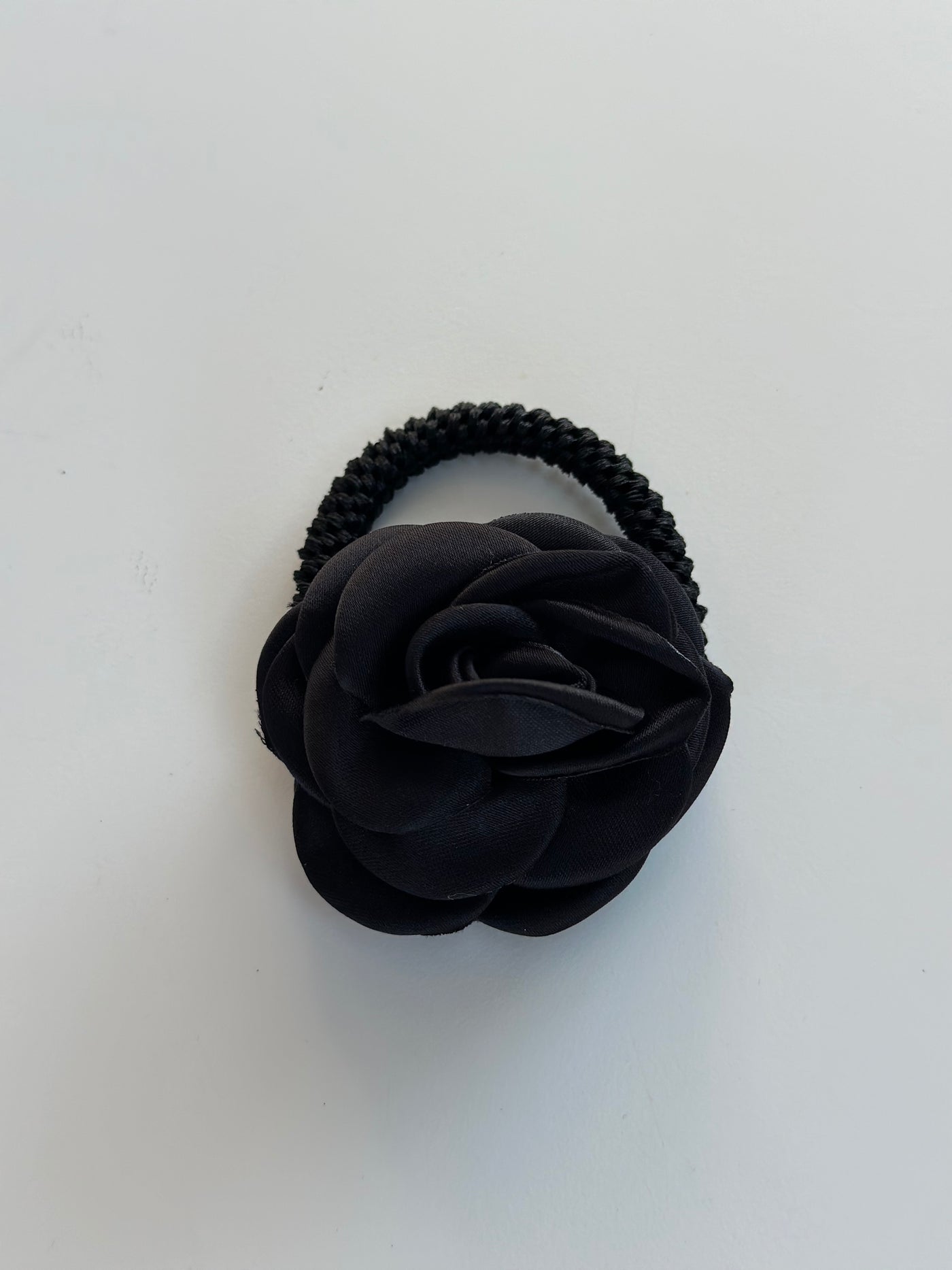 Satin Rose Hair Tie, Black