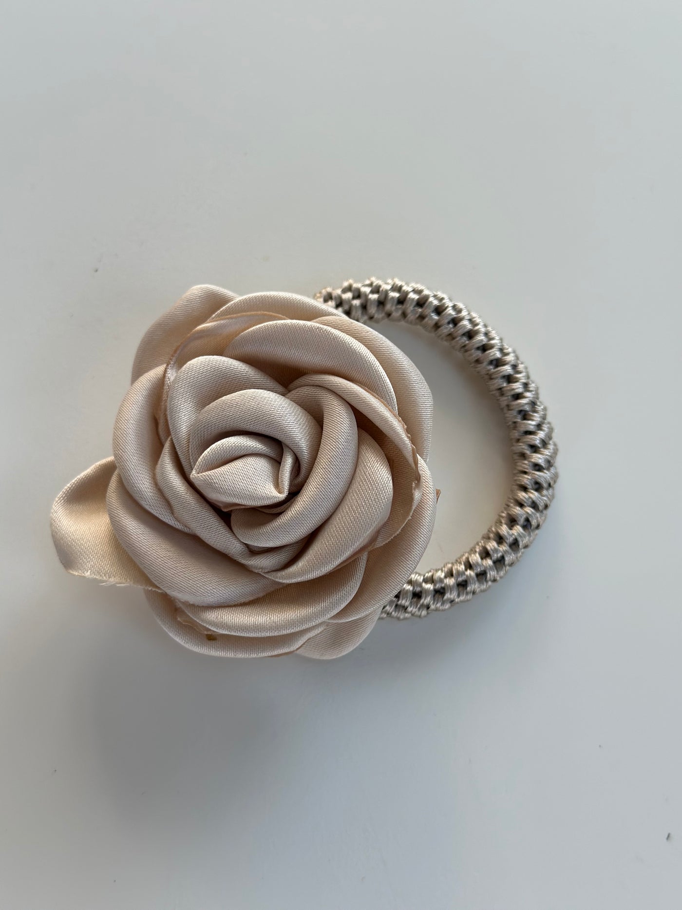 Satin Rose Hair Tie, Champagne