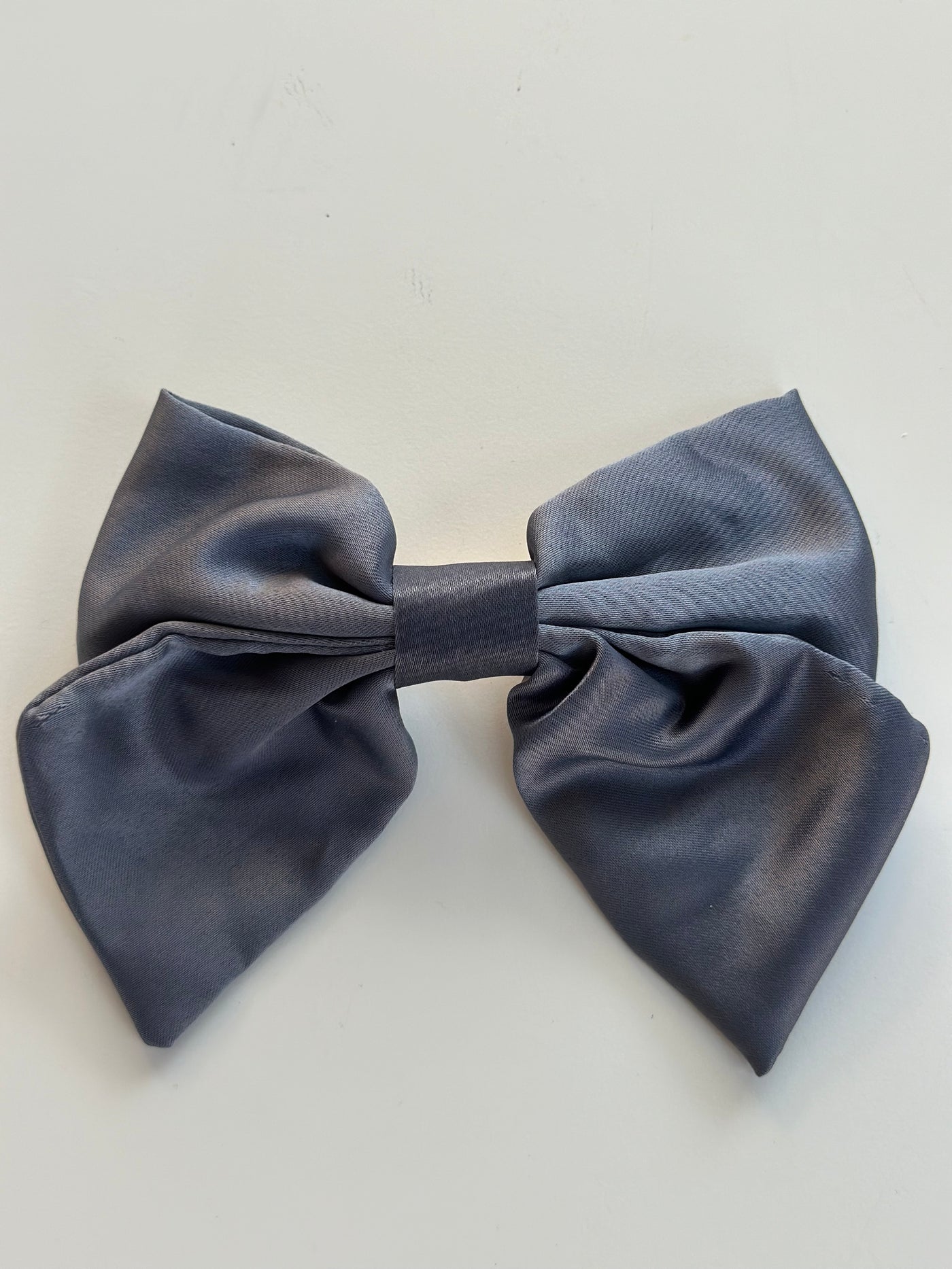 Satin Bow Hair Clip, Steel Blue