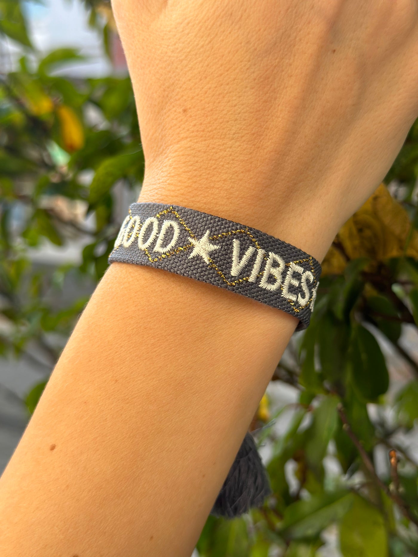 Woven Friendship Bracelet, "Good Vibes" Blue w/Gold