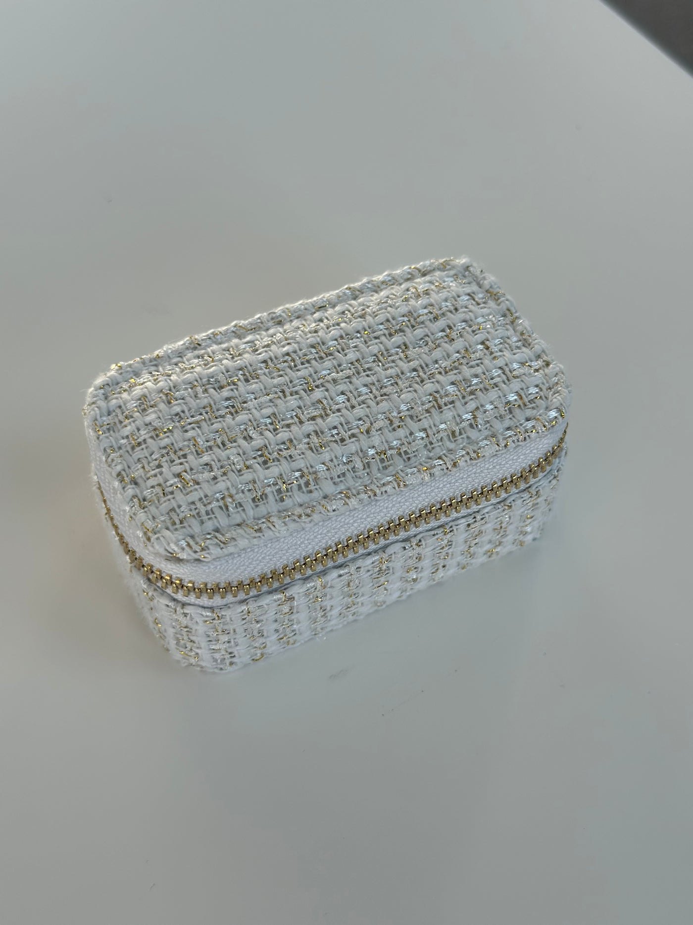 Tweed Jewellery Box Micro, Off White w/Gold