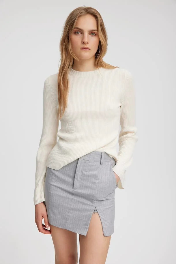 Antali Peplum Wool Pullover, Arctic Wolf