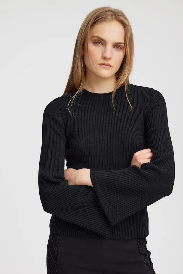 Antali Peplum Wool Pullover, Black