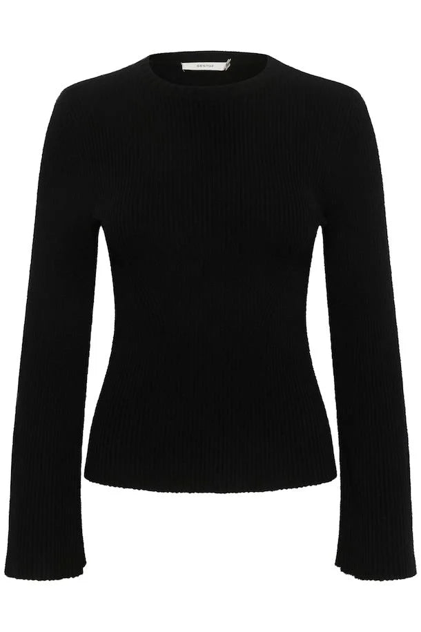 Antali Peplum Wool Pullover, Black