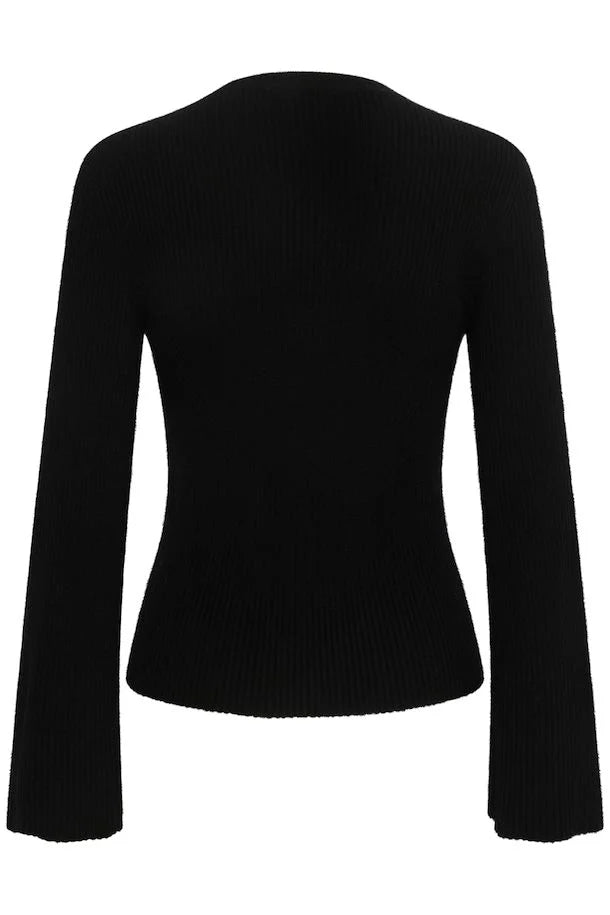 Antali Peplum Wool Pullover, Black