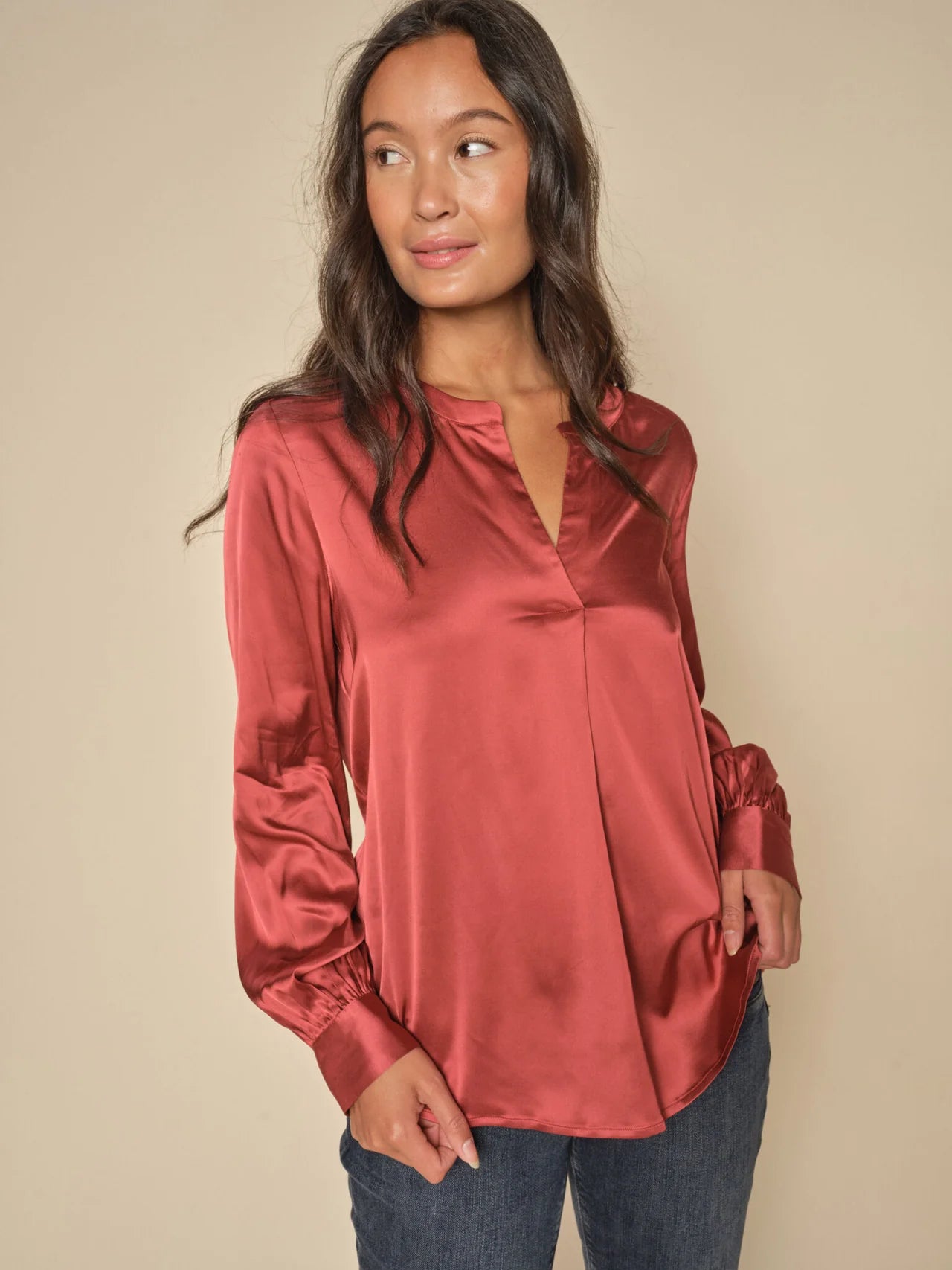 Enfa Satin Blouse, Garnet