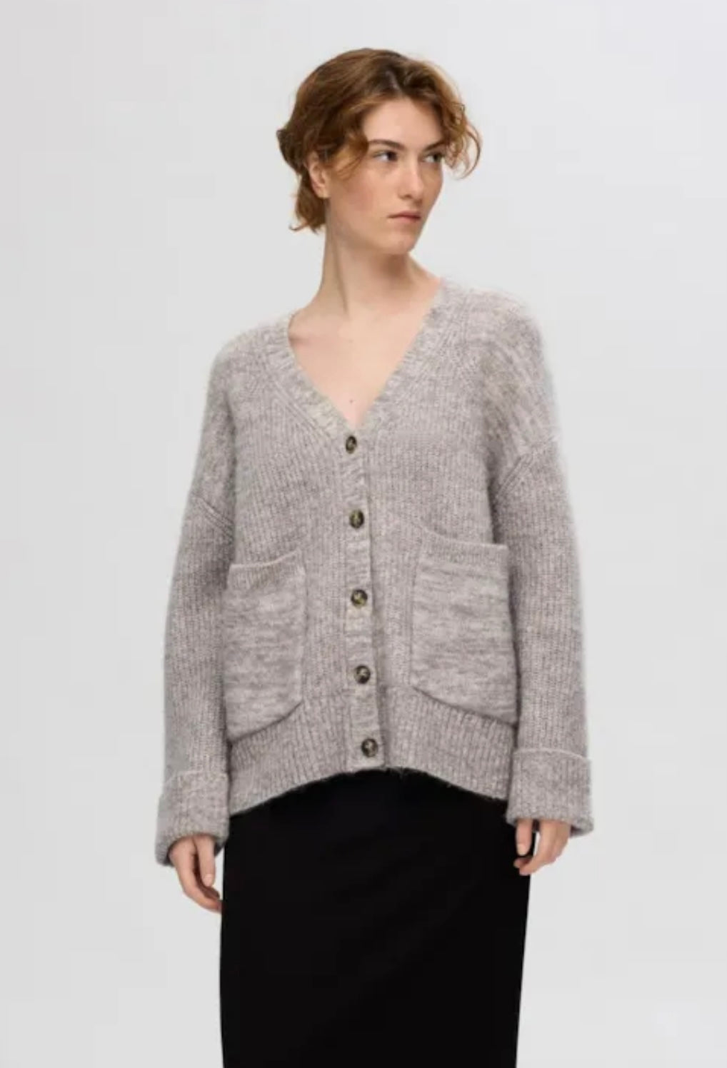 Alva LS Knit Cardigan, Steel Gray/Birch