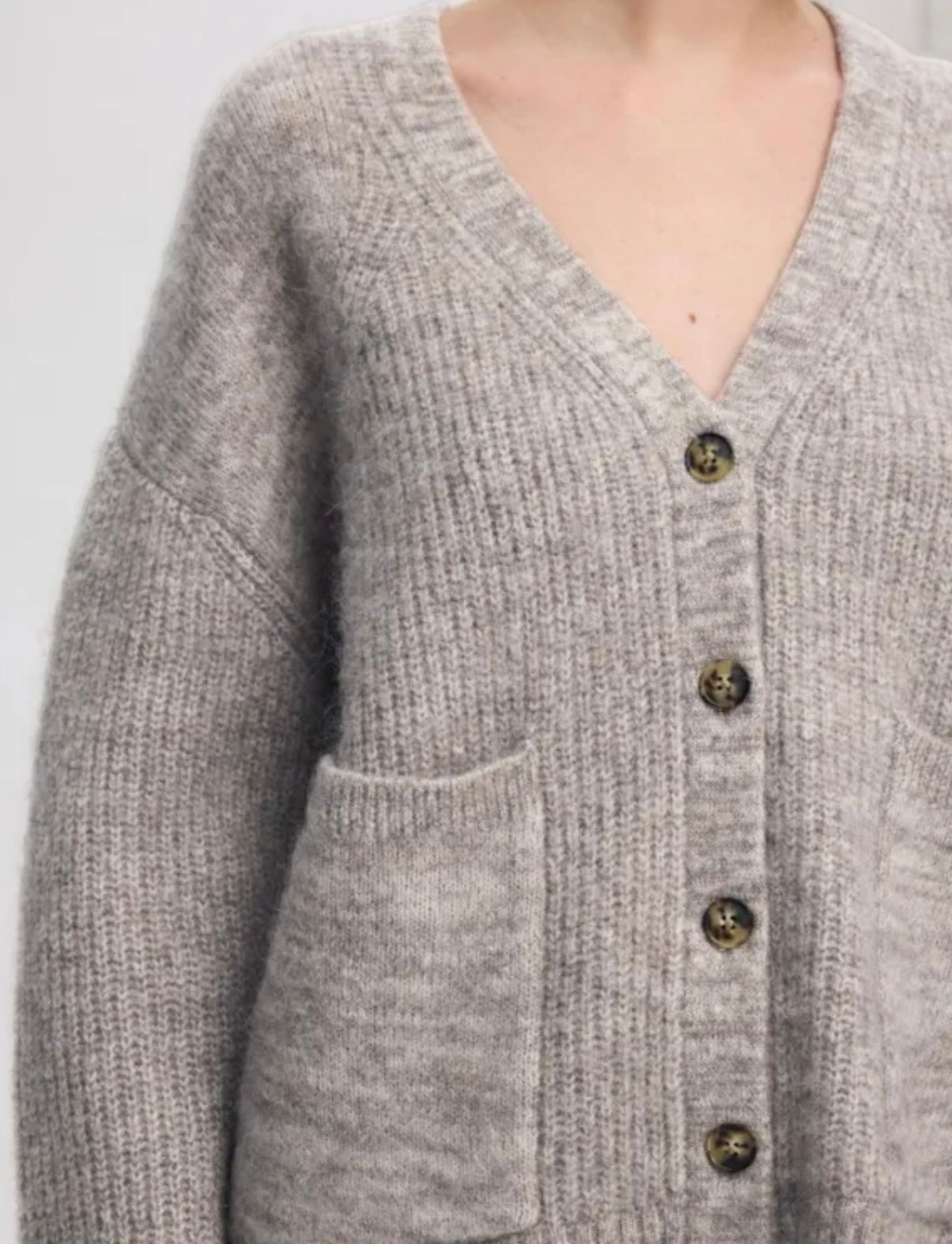 Alva LS Knit Cardigan, Steel Gray/Birch