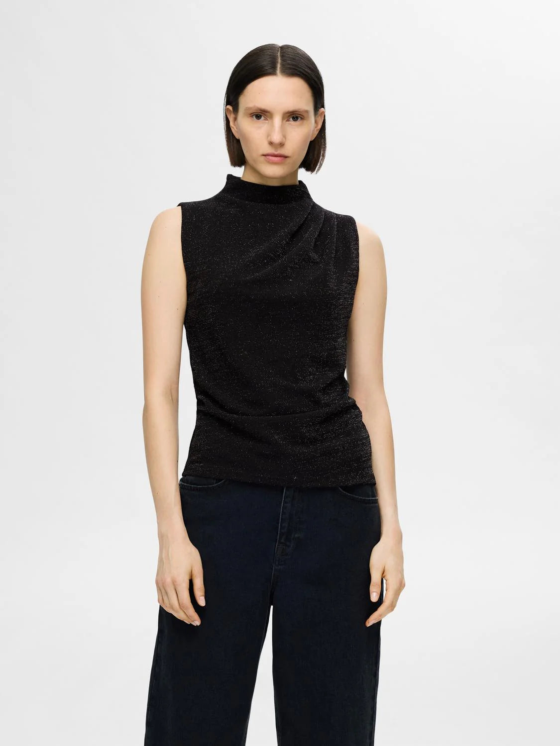 Marwa SL High Neck Top, Black