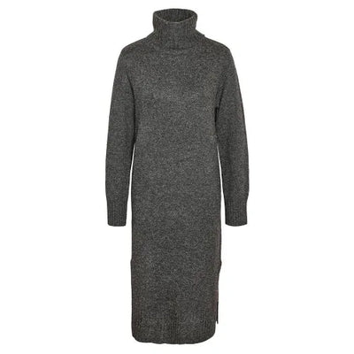 Viola L/S Rollneck Knit Dress, Dark Grey Melange