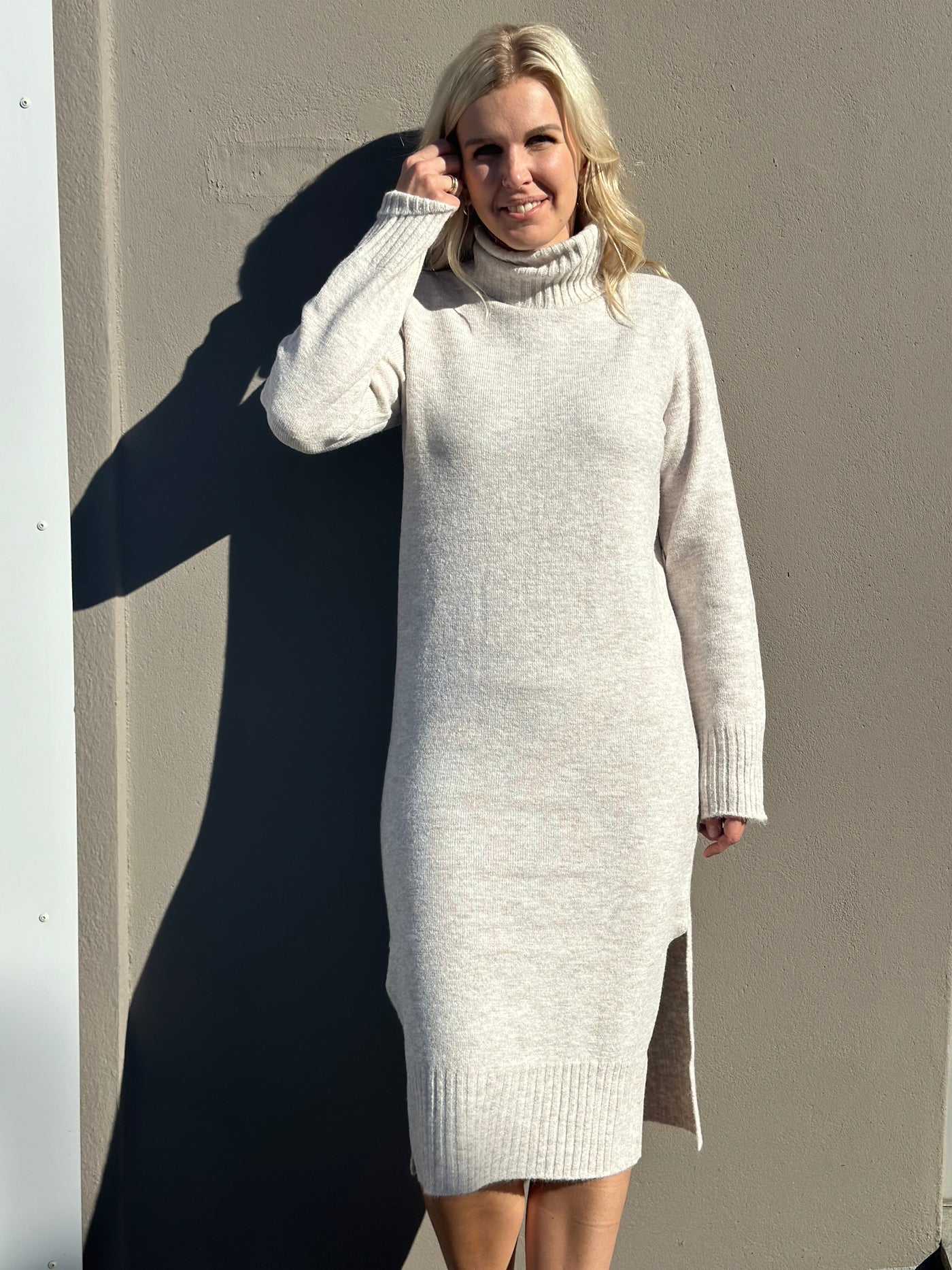 Viola LS Rollneck Knit dress, Eggnog