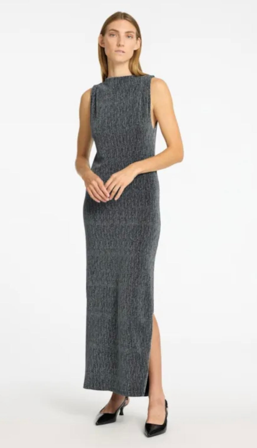 Anita Twisted Ankle Dress, Silver