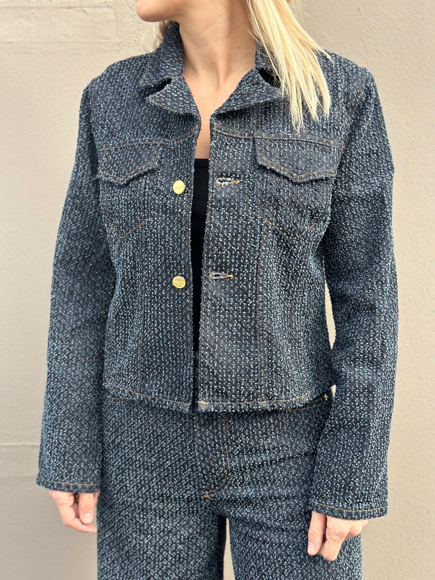 Fluffy Denim Fitted Blazer, Rinse