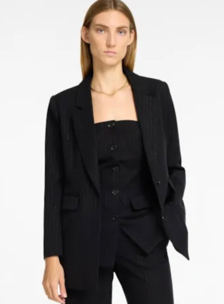 Eli-Rita LS Relaxed Blazer, Black/Silver Stripe