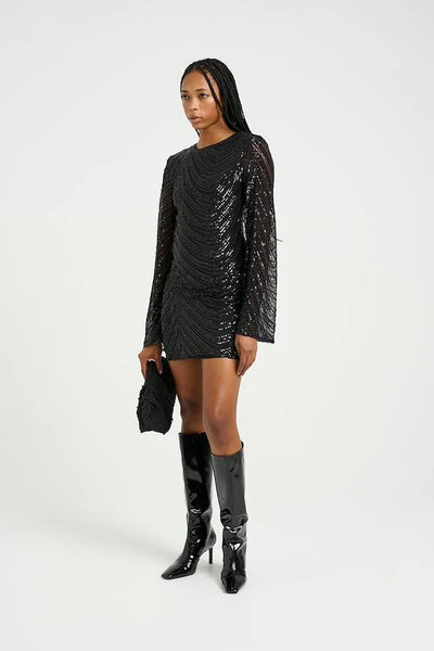 Glira Short Dress, Black Sequins