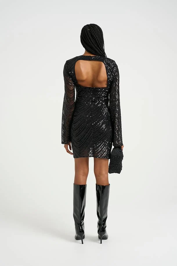 Glira Short Dress, Black Sequins