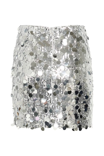 Glitta Mini Skirt , Silver Sequins