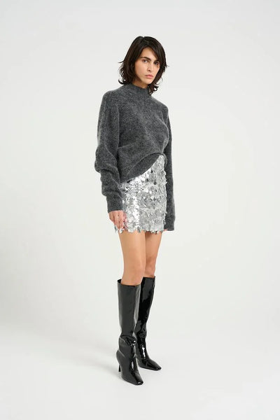 Glitta Mini Skirt , Silver Sequins