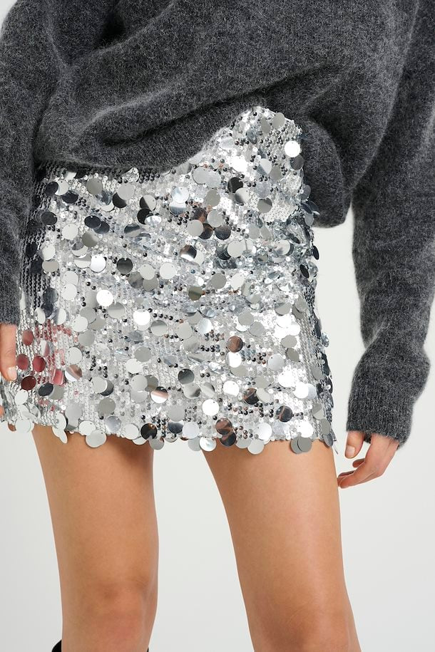 Glitta Mini Skirt , Silver Sequins