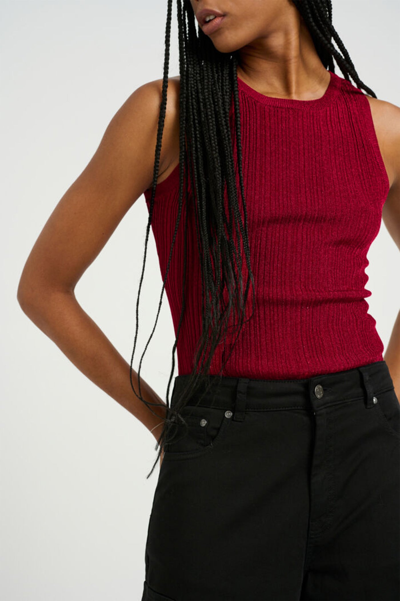 Silvi Rib SL Top , Feisty Red Metallic