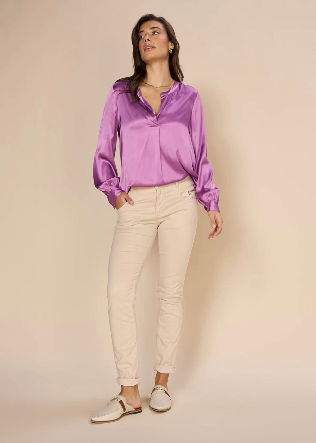 Enfa Satin Blouse, Iris Orchid