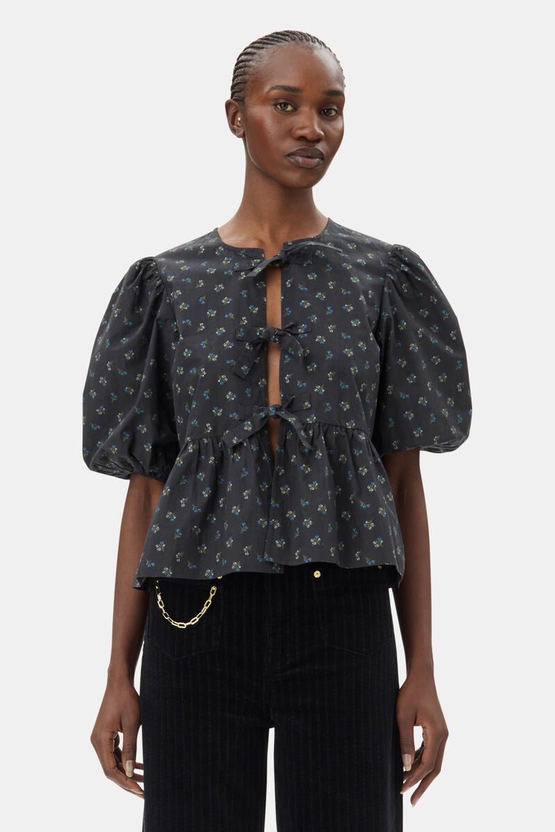 Printed Cotton Poplin Blouse, Phantom