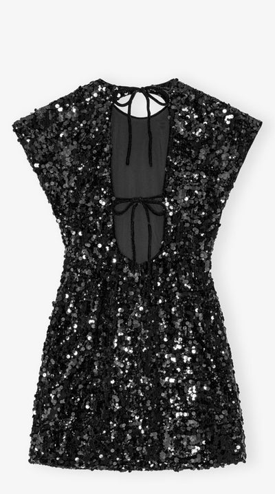 Velvet Sequins Mini Dress, Black