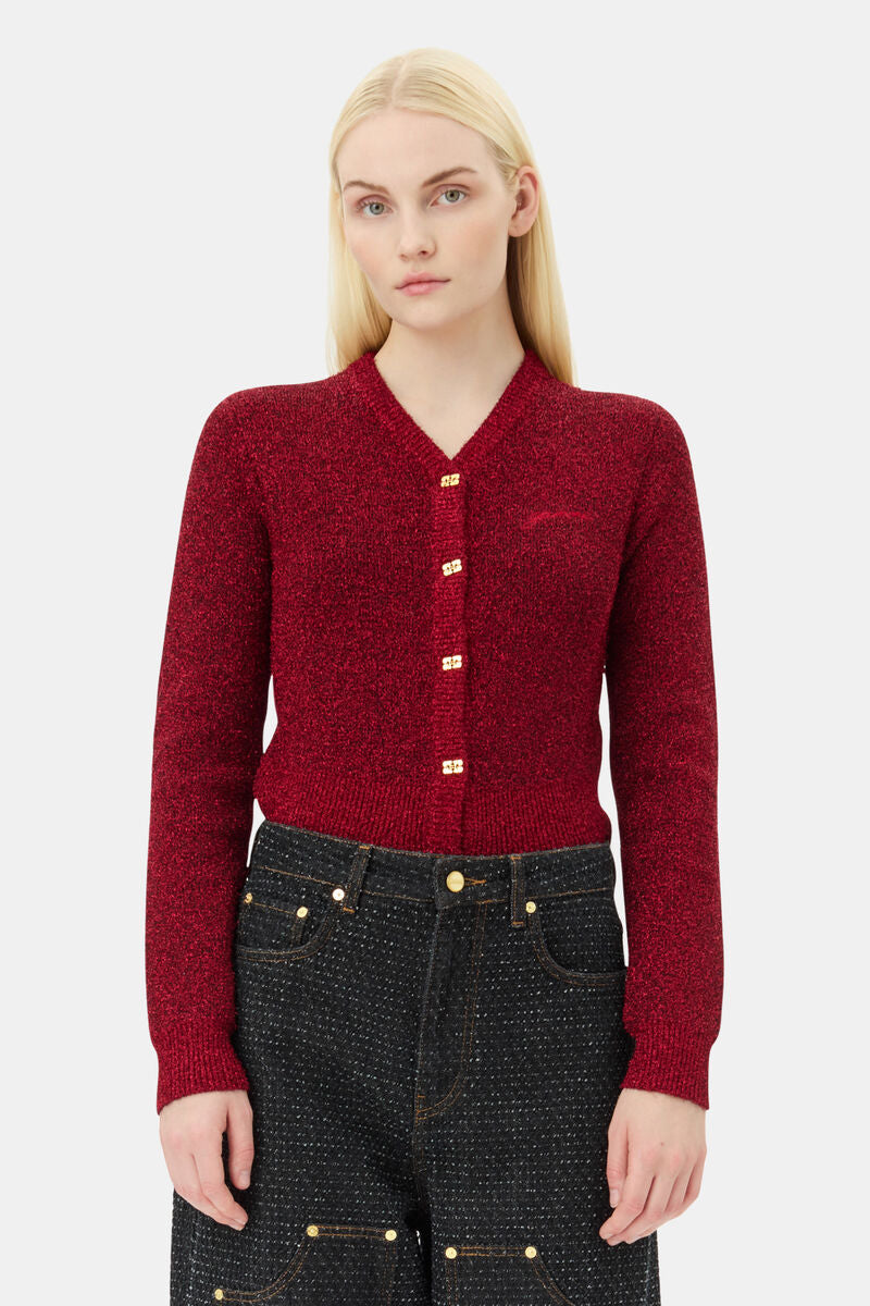 Sparkle Doubleface Short Cardigan, Racing Red