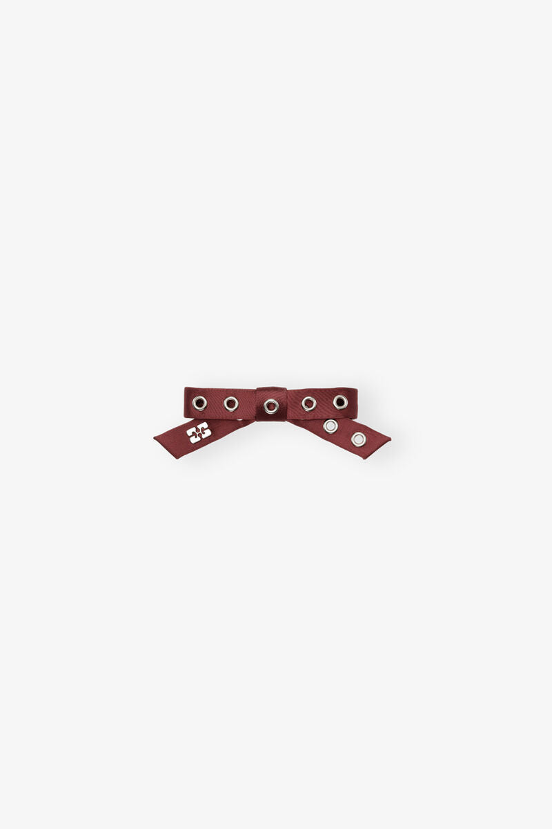 Eyelet Bow Barrette Satin, Dark Burgundy