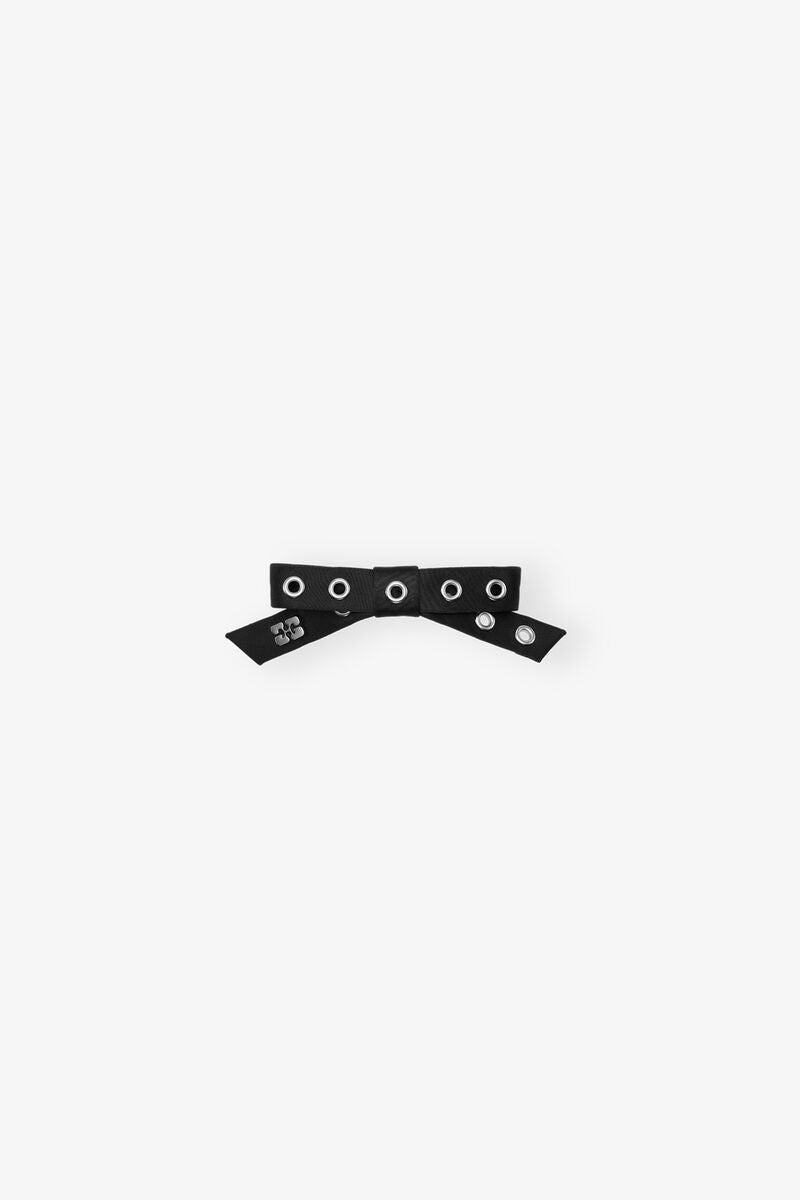 Eyelet Bow Barrette Satin, Black