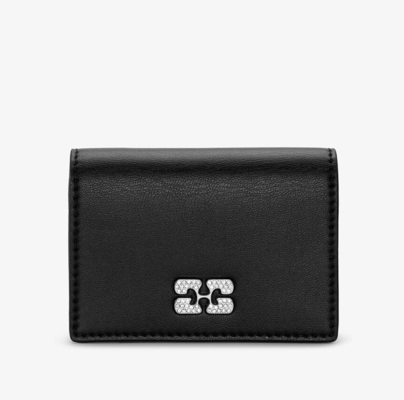 Ganni Bou Flap Card Holder Strass, Black