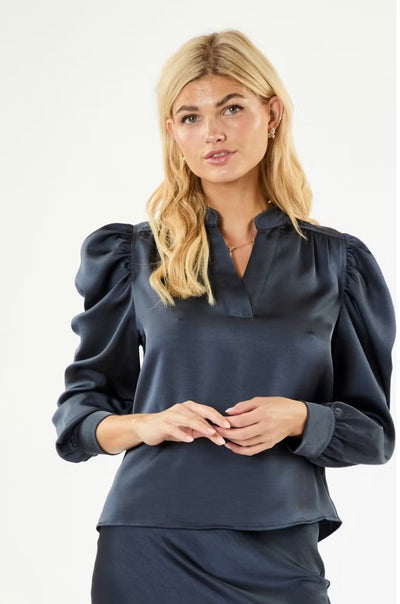 Rosslyn Heavy Sateen Blouse, Midnight Blue