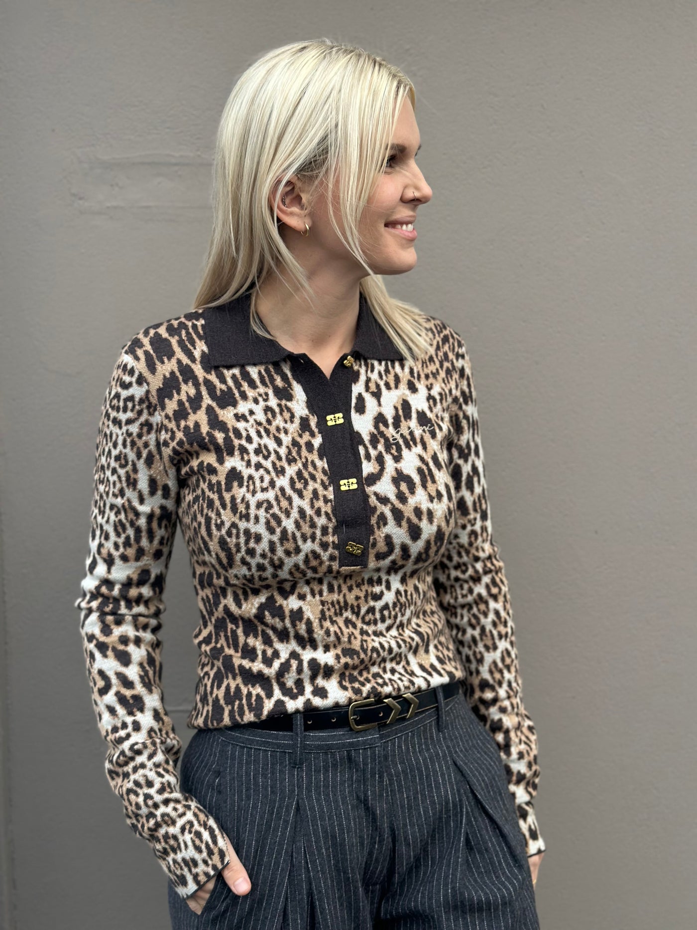 Fine Merino Jaquard Leopard Polo